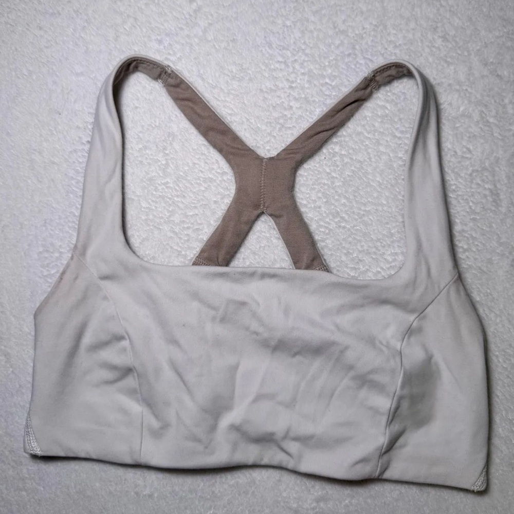 Lululemon Athletica White and Tan Racerback Sports Bra